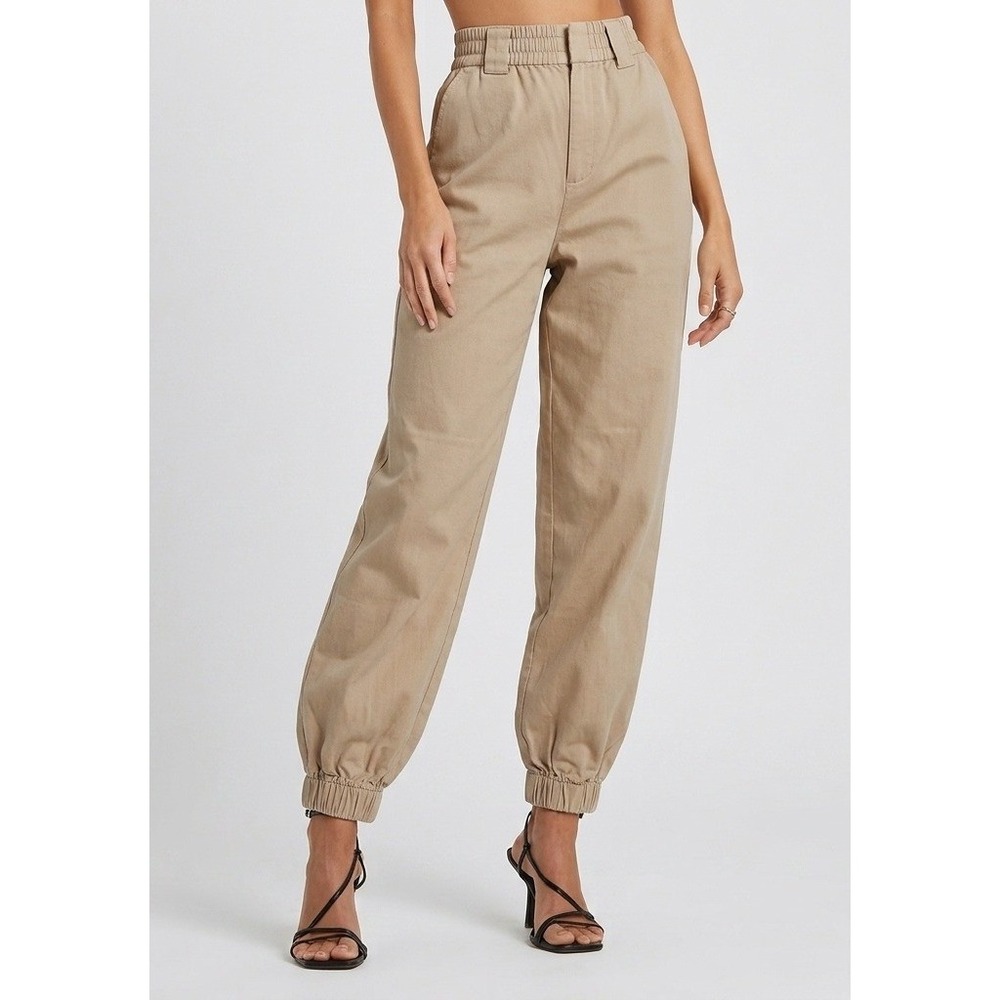 I.AM.GIA Khaki High Waisted Elastic Cuff Jogger Pants Tan Streetwear Size M